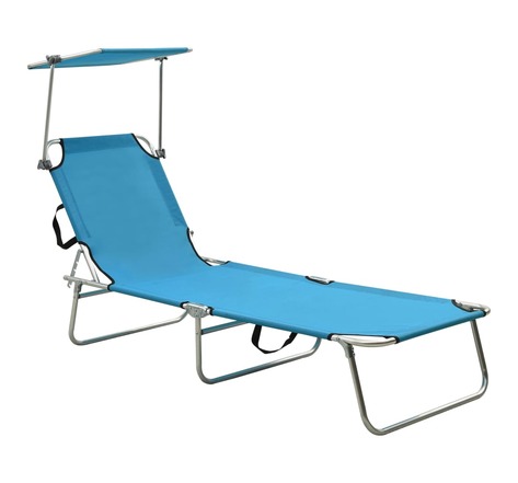 vidaXL Chaise longue pliable avec auvent acier turquoise et bleu
