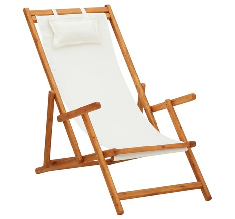 Vidaxl chaise pliable de plage bois d'eucalyptus solide et tissu crème