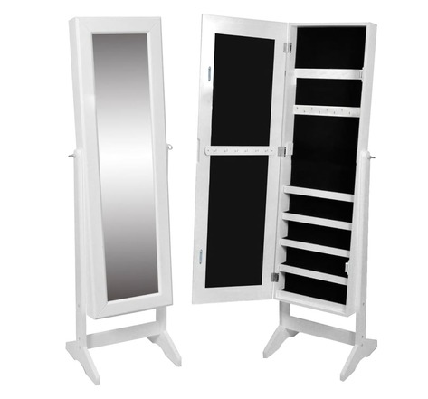 240559 free standing mirror jewellery cabinet wardrobe white