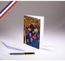 Carte double Miniature créée et imprimée en France  sur papier certifié PEFC - Bon anniversaire - Arbre et lampions
