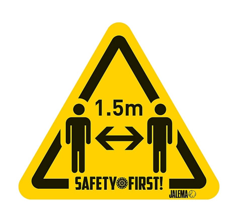 Marquage au sol autocollant distance sanitaire de sécurité "respectez 1,5 m de distance" pour surfaces lisses (colis de 4)