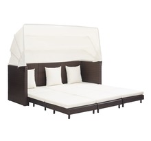 vidaXL Canapé-lit extensible 3 places avec toit Résine tressée Marron