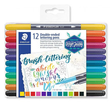 Boîte de 12 crayons feutre de calligraphie - Double pointe - Assortis - Brush letter duo 3004 Staedtler