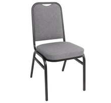 Chaise de banquet avec dossier carré et tissu gris - Lot de 4 - Acier
