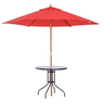 Table ronde bistro de jardin dim. Ø 80 x 72h cm espace installation parasol acier époxy noir plateau verre trempé
