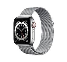 Apple Watch Series 6 GPS + Cellular, 40mm Boîtier en Acier Inoxidable Argent avec Bracelet Milanais Gris