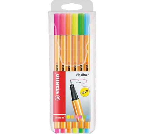 Pochette 6 stylos-feutres Point 88 Pte Fine Coloris fluo Assortis STABILO