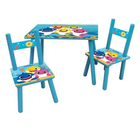 BABY SHARK table rectangulaire 41,5x61x42 cm + 2 chaises 49,5x31x31,5cm pour enfant