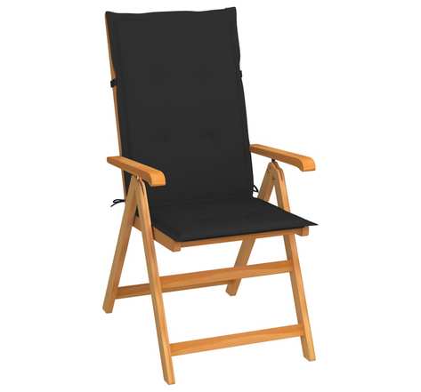 vidaXL Chaise de jardin avec coussins noir Bois de teck massif