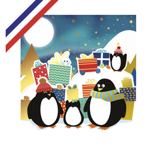 Carte tri-volet pingouins et cadeaux