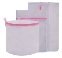 vidaXL Ensemble de 3 sacs à linge en filet Blanc et rose