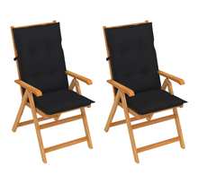 Vidaxl chaises de jardin 2 pcs avec coussins noir bois de teck massif