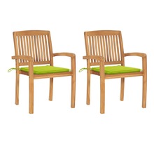 Vidaxl chaises de jardin 2 pcs avec coussins vert vif teck massif