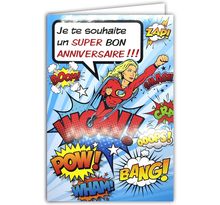 Carte Bon Anniversaire Super Héroïne Femme avec Enveloppe Blanche 12x17 5cm