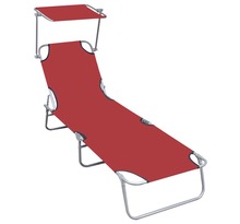Vidaxl chaise longue pliable avec auvent rouge aluminium