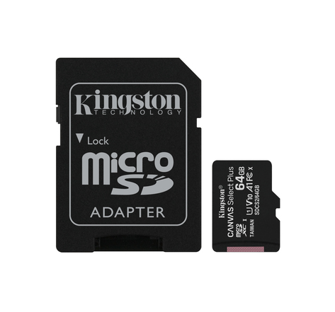 Kingston 64gb micsdxc canvas select plus 100r a1 c10 card + adp