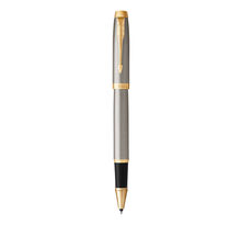 PARKER IM stylo roller, métal brossé, attributs dorés, Recharge noire pointe fine, Coffret cadeau