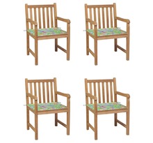 vidaXL Chaises de jardin 4Pièces avec coussins motif feuilles Teck solide