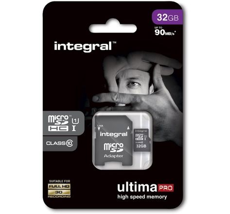 Carte mémoire Micro SD Integral UltimaPro 32 Go Class 10 + adaptateur SD (90Mo/s)