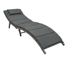 Vidaxl chaise longue pliable avec coussin résine tressée gris