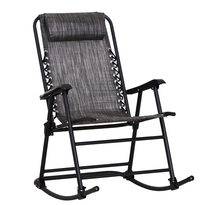 Fauteuil à bascule rocking chair pliable de jardin dim. 94l x 64l x 110h cm acier époxy textilène gris chiné