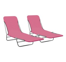 Vidaxl chaises longues pliables 2 pièces acier et tissu rose