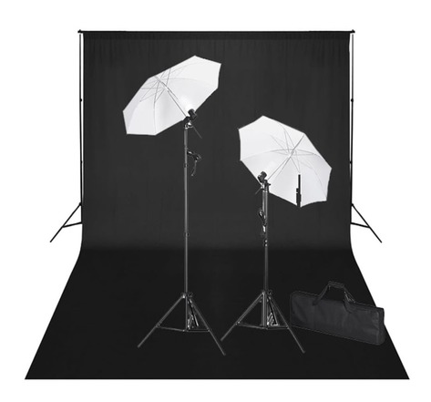 Vidaxl kit de studio et toile de fond noire 600 x 300 cm et lumières