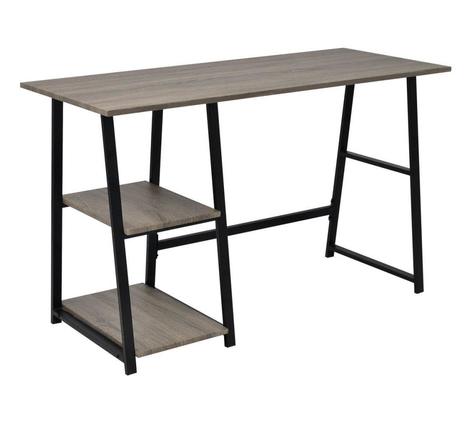 Bureau table meuble travail informatiqueavec 2 étagères gris et chêne