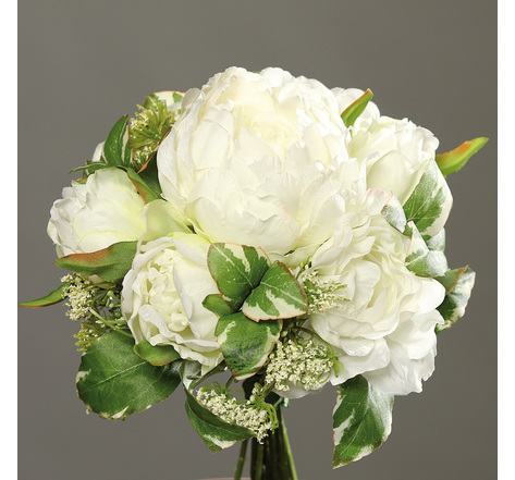 Bouquet de Pivoines et Carottes sauvages factices 7 fleurs H20cm Crème