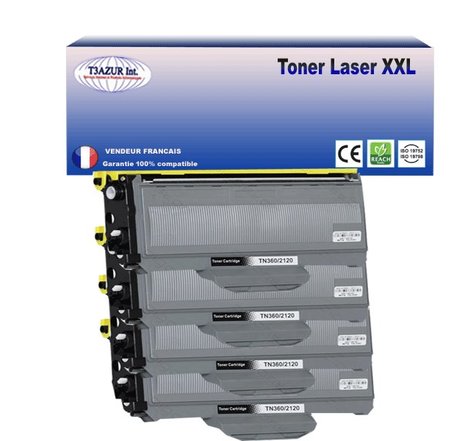 4 Toners compatibles avec Brother TN2120 pour Brother DCP-7030, DCP-7040, DCP-7045N, DCP-7048W - 2 600 pages - T3AZUR