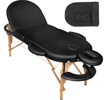 Tectake table de massage sawsan 3 zones avec rembourrage de 5cm et châssis en bois et rouleaux - noir