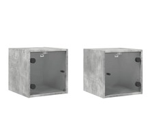 vidaXL Tables de chevet et portes vitrées 2 Pièces gris béton 35x37x35 cm
