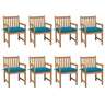 Vidaxl chaises de jardin 8 pièces avec coussins bleu clair teck solide