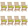 Vidaxl chaises de jardin avec coussins vert vif 8 pcs teck massif
