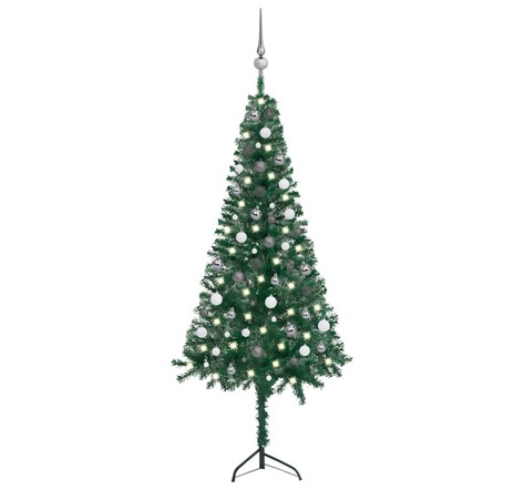 vidaXL Arbre de Noël artificiel d'angle LED et boules vert 180 cm PVC