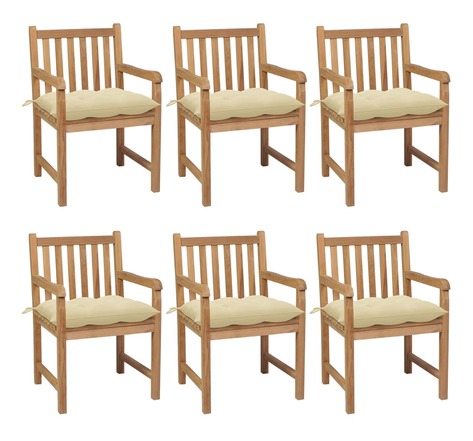 Vidaxl chaises de jardin 6 pcs avec coussins blanc crème teck solide