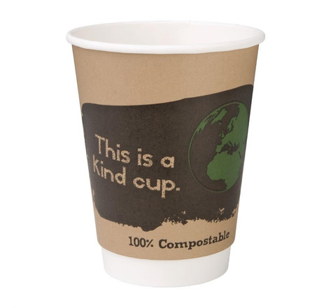 Gobelets jetables compostables boissons chaudes double paroi en pla 355 ml - carton de 500 - fiesta green - acide polyactique (pla)