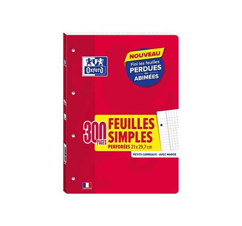 Carnet 300 Pages Feuillets Mobiles Détachables A4 5x5 90G Perfo 4 Trous OXFORD