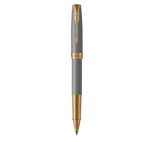 PARKER Sonnet stylo roller, argent ciselé, attributs dorés, Recharge noire pointe fine – Coffret cadeau