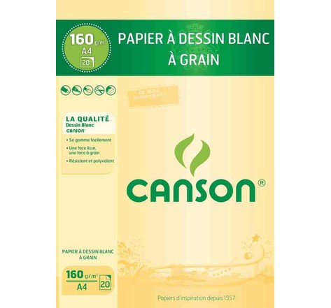 papier à Dessin blanc A4 160 g 20 feuilles CANSON