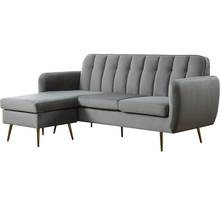 Canapé d'angle réversible en velours "leonard" - 202 x 80/138 x 92 cm - 3 places - gris