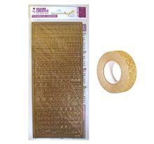 Stickers Alphabet cuivré 10,5 x 23,2 cm + masking tape doré à paillettes 5 m