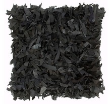 vidaXL Coussin shaggy Noir 60x60 cm Cuir et coton