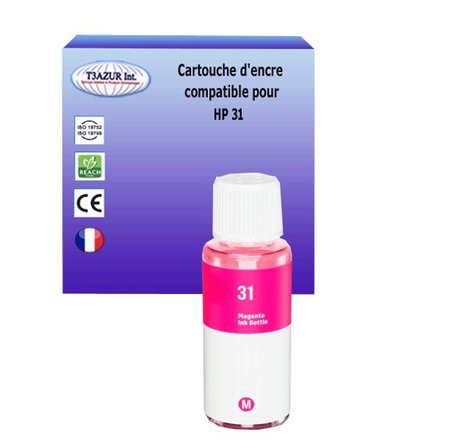 Bouteille encre compatible avec HP 31 pour HP Smart Tank Plus 655 Wireless All-in-One- Magenta - 70ml - T3AZUR