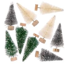 9 petits sapins de Noël décoratifs 7 cm - vert-gris-blanc