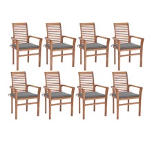 Vidaxl chaises à dîner 8 pcs avec coussins gris bois de teck solide