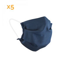 Lot de 5 masques de protection visage réutilisable, lavable 50 fois 3 couches en tissu - Bleu marine - Certifié UNS1
