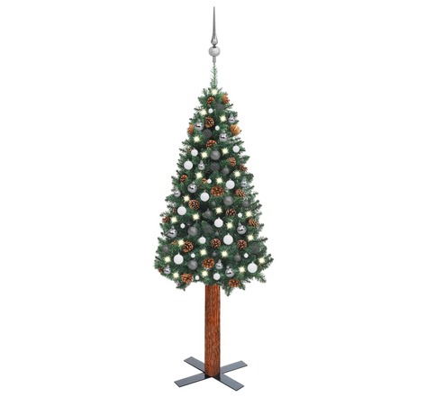 vidaXL Sapin de Noël mince pré-éclairé et boules vert 180 cm PVC