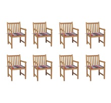 Vidaxl chaises de jardin 8 pcs et coussins carreaux rouge bois de teck
