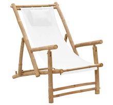 vidaXL Chaise de terrasse Bambou et toile Blanc crème